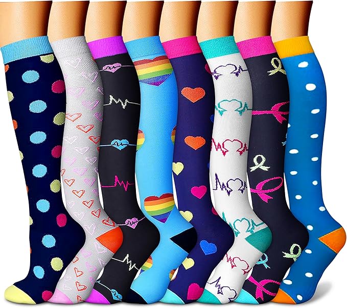Compression Socks for Women & Men Circulation (8 Pairs) 15-20 mmHg is Best Support for Athletic Running,Hiking(Navy/Gray/Black/Blue/Black)
