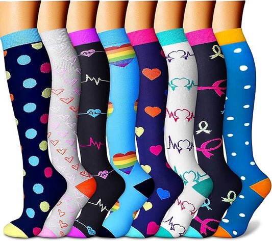 Compression Socks for Women & Men Circulation (8 Pairs) 15-20 mmHg is Best Support for Athletic Running,Hiking(Navy/Gray/Black/Blue/Black)