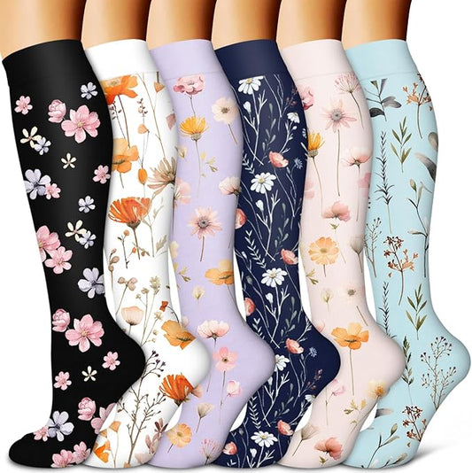 Copper Compression Socks for Women & Men (6 pairs) - Best Support for Nurses, Running, Hiking, Recovery(Black/White/Purple/Navy/Pink/Blue)