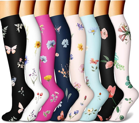 Compression Socks for Women & Men Circulation (8 Pairs) 15-20 mmHg is Best Support for Athletic Running,Hiking(Navy/White/Pink/Grey/Cyan)