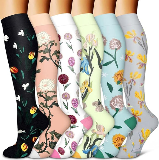 Copper Compression Socks for Women & Men (6 pairs) - Best Support for Nurses, Running, Hiking, Recovery(Black/Oranga/White/Green/Blue/Gray)