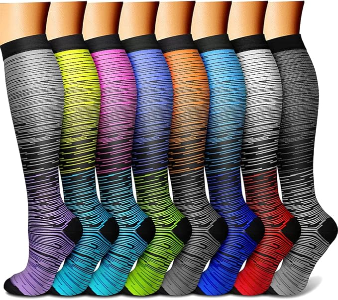 Compression Socks for Women & Men Circulation (8 Pairs) 15-20 mmHg is Best Support for Athletic Running,Hiking(Black/Grey/Grey/Blue/Blue)