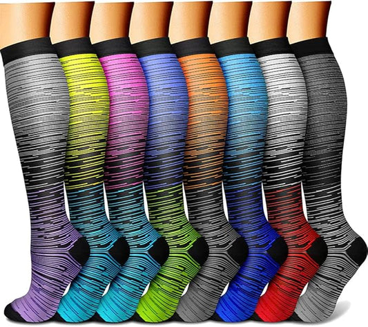Compression Socks for Women & Men Circulation (8 Pairs) 15-20 mmHg is Best Support for Athletic Running,Hiking(Black/Grey/Grey/Blue/Blue)