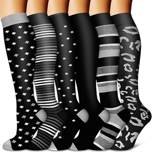 Copper Compression Socks for Women & Men (6 pairs) - Best Support for Nurses, Running, Hiking, Recovery(Black 6 Pairs)
