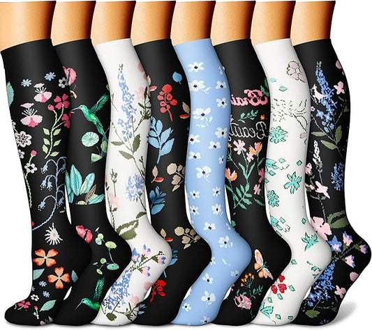 Compression Socks for Women & Men Circulation (8 Pairs) 15-20 mmHg is Best Support for Athletic Running,Hiking(Green/Black/White/Green/Green)