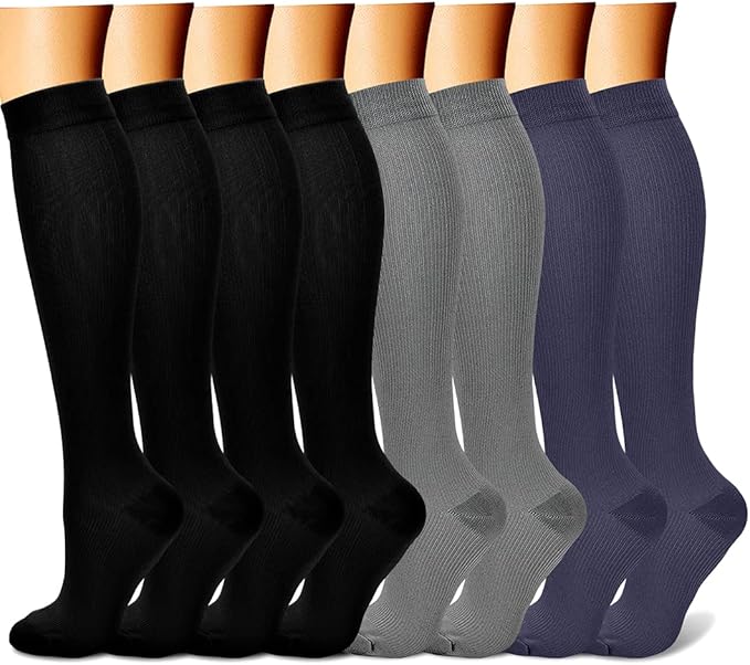 Compression Socks for Women & Men Circulation (8 Pairs) 15-20 mmHg is Best Support for Athletic Running,Hiking(Black/Black/Black/Grey/Navy)