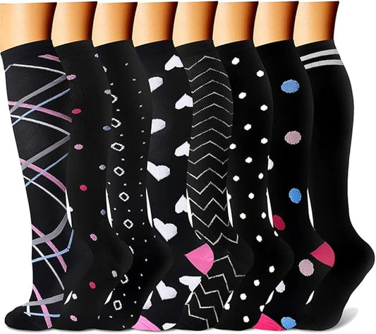 Compression Socks for Women & Men Circulation (8 Pairs) 15-20 mmHg is Best Support for Athletic Running,Hiking(Pink/Pink/Black/Black/Black)