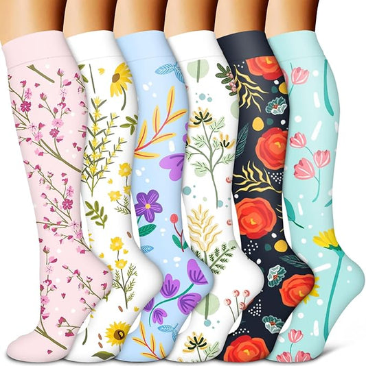 Copper Compression Socks for Women & Men (6 pairs) - Best Support for Nurses, Running, Hiking, Recovery(White/Blue/Pink/White/Black/Green)