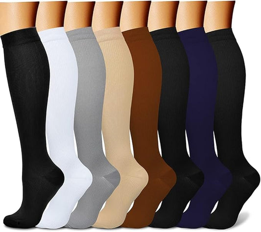 Compression Socks for Women & Men Circulation (8 Pairs) 15-20 mmHg is Best Support for Athletic Running,Hiking(Black/White/Gray/Yellow/Brown)
