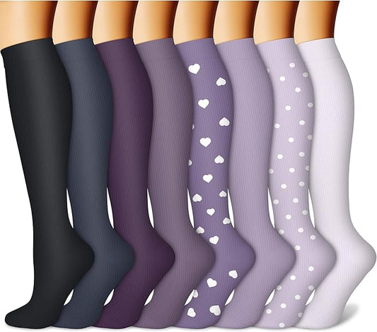 Compression Socks for Women & Men Circulation (8 Pairs) 15-20 mmHg is Best Support for Athletic Running,Hiking(Black/Purple/Purple/Purple/Purple)
