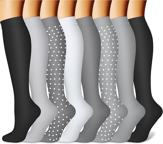 Compression Socks for Women & Men Circulation (8 Pairs) 15-20 mmHg is Best Support for Athletic Running,Hiking(Grey/Grey/Grey/Grey/Grey)