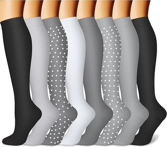 Compression Socks for Women & Men Circulation (8 Pairs) 15-20 mmHg is Best Support for Athletic Running,Hiking(Grey/Grey/Grey/Grey/Grey)