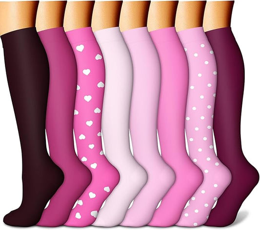 Compression Socks for Women & Men Circulation (8 Pairs) 15-20 mmHg is Best Support for Athletic Running,Hiking(Pink/Pink/Pink/Pink/Pink)