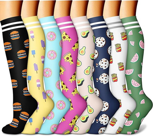 Compression Socks for Women & Men Circulation (8 Pairs) 15-20 mmHg is Best Support for Athletic Running,Hiking(Black/Yellow/Cyan/Rose/Blue)