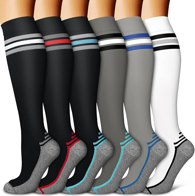 Copper Compression Socks for Women & Men (6 pairs) - Best Support for Nurses, Running, Hiking, Recovery(Black/Black/Black/Gray/Grey/White)