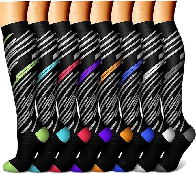 Compression Socks for Women & Men Circulation (8 Pairs) 15-20 mmHg is Best Support for Athletic Running,Hiking(Orange/Red/Green/White/Blue)