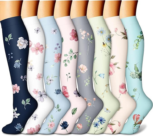 Compression Socks for Women & Men Circulation (8 Pairs) 15-20 mmHg is Best Support for Athletic Running,Hiking(Blue/Pink/Cyan/Black/Pink)