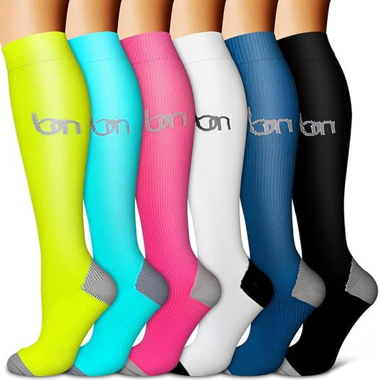 Copper Compression Socks for Women & Men (6 pairs) - Best Support for Nurses, Running, Hiking, Recovery(Red/Blue/White/Black/Green/Blue)