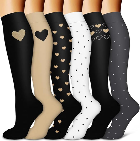 Copper Compression Socks for Women & Men (6 pairs) - Best Support for Nurses, Running, Hiking, Recovery(Black/Gold/Black/White/Black/Gray)