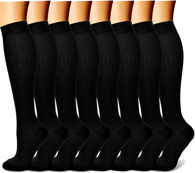Compression Socks for Women & Men Circulation (8 Pairs) 15-20 mmHg is Best Support for Athletic Running,Hiking(Black/Black/Black/Black/Black/Black)