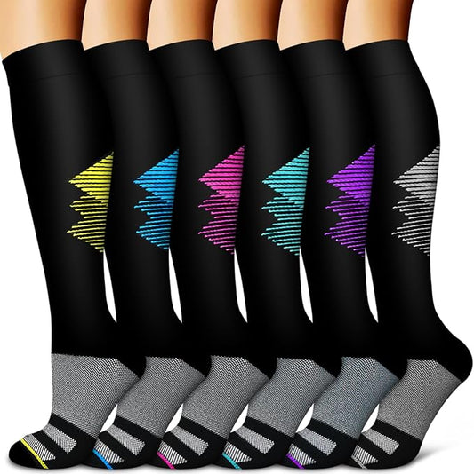 Copper Compression Socks for Women & Men (6 pairs) - Best Support for Nurses, Running, Hiking, Recovery(Black 6 Pairs)