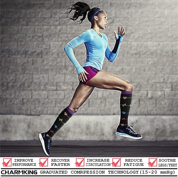 Compression Socks for Women & Men Circulation (8 Pairs) 15-20 mmHg is Best Support for Athletic Running,Hiking(Navy/Gray/Black/Blue/Black)