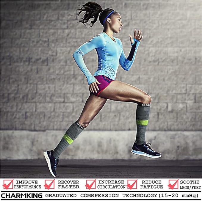 Compression Socks for Women & Men Circulation (8 Pairs) 15-20 mmHg is Best Support for Athletic Running,Hiking(Blue/Orange/Gray/Red/Gray)