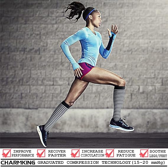 6 Pairs-Compression Socks for Women & Men Circulation Best Support for Nurses, Running, Athletic,Flight Travel(Black/Black/Black/White/Grey/Grey)