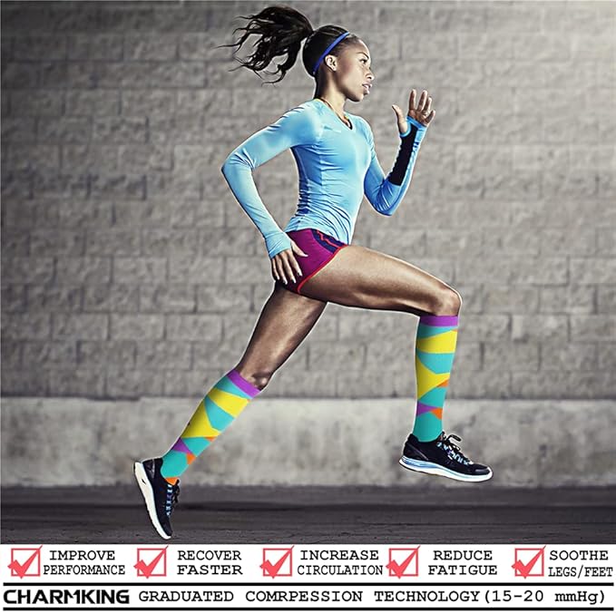 Compression Socks for Women & Men Circulation (8 Pairs) 15-20 mmHg is Best Support for Athletic Running,Hiking(Pink/Rainbow/Cyan/White/Blue)