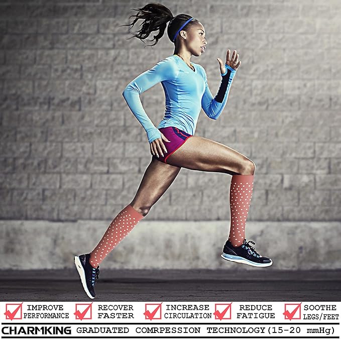 Compression Socks for Women & Men Circulation (8 Pairs) 15-20 mmHg is Best Support for Athletic Running,Hiking(Beige/Pink/Pink/Pink/Pink)