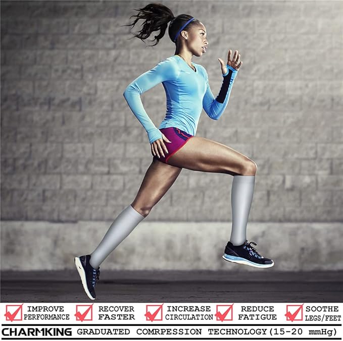 Compression Socks for Women & Men Circulation (8 Pairs) 15-20 mmHg is Best Support for Athletic Running,Hiking(White/White/White/White/White)