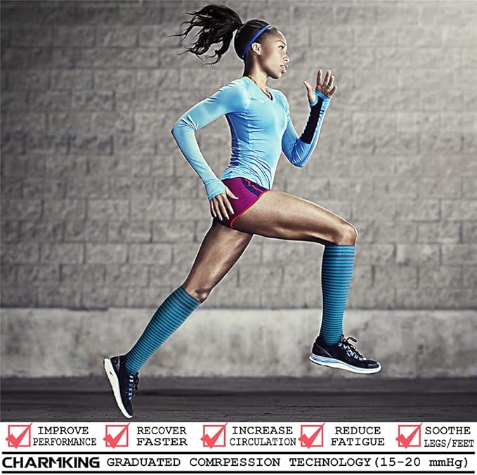 Compression Socks for Women & Men Circulation (8 Pairs) 15-20 mmHg is Best Support for Athletic Running,Hiking(Black/Black/Black/Blue/Blue)