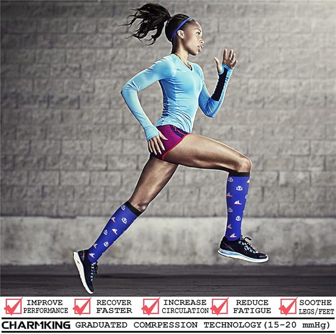 Compression Socks for Women & Men Circulation (8 Pairs) 15-20 mmHg is Best Support for Athletic Running,Hiking(Blue/White/Navy/Red/Blue)