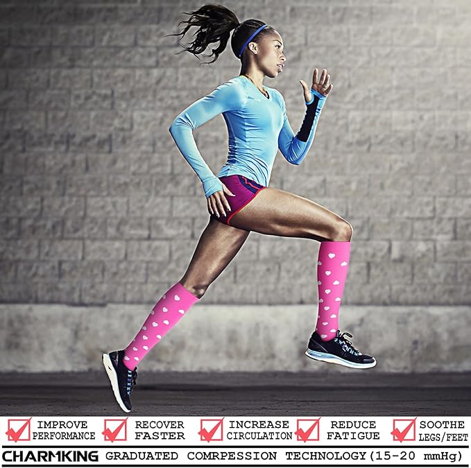 Compression Socks for Women & Men Circulation (8 Pairs) 15-20 mmHg is Best Support for Athletic Running,Hiking(Pink/Pink/Pink/Pink/Pink)