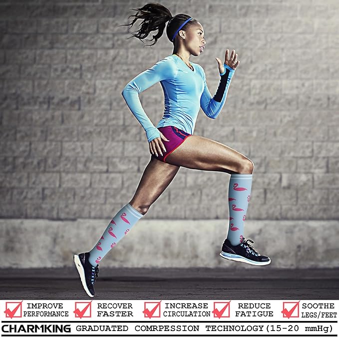 Compression Socks for Women & Men Circulation (8 Pairs) 15-20 mmHg is Best Support for Athletic Running,Hiking(Blue/Blue/White/Cyan/Orange)