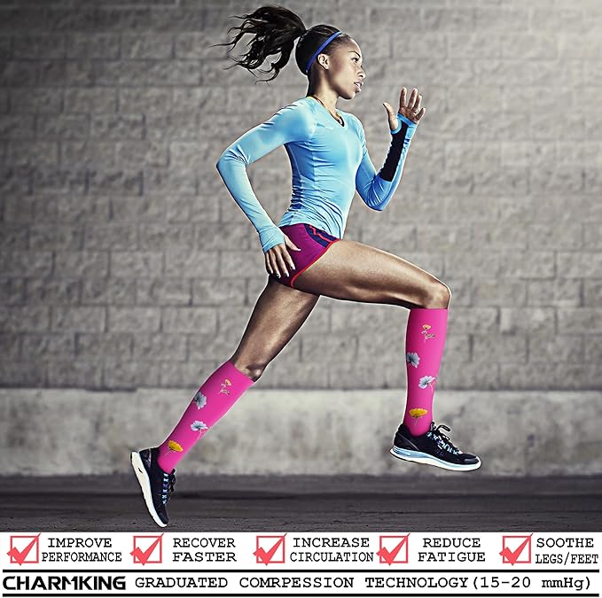 Compression Socks for Women & Men Circulation (8 Pairs) 15-20 mmHg is Best Support for Athletic Running,Hiking(Navy/White/Pink/Grey/Cyan)