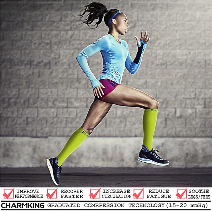 Compression Socks for Women & Men Circulation (8 Pairs) 15-20 mmHg is Best Support for Athletic Running,Hiking(Black/Black/Red/Yellow/Orange)