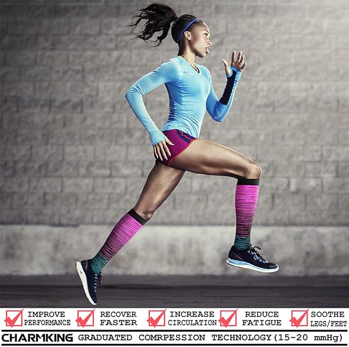 Compression Socks for Women & Men Circulation (8 Pairs) 15-20 mmHg is Best Support for Athletic Running,Hiking(Black/Grey/Grey/Blue/Blue)