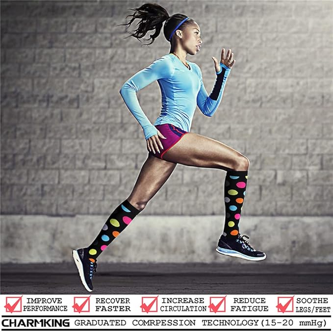 Compression Socks for Women & Men Circulation (8 Pairs) 15-20 mmHg is Best Support for Athletic Running,Hiking(Yellow/Black/Blue/Black/Red)
