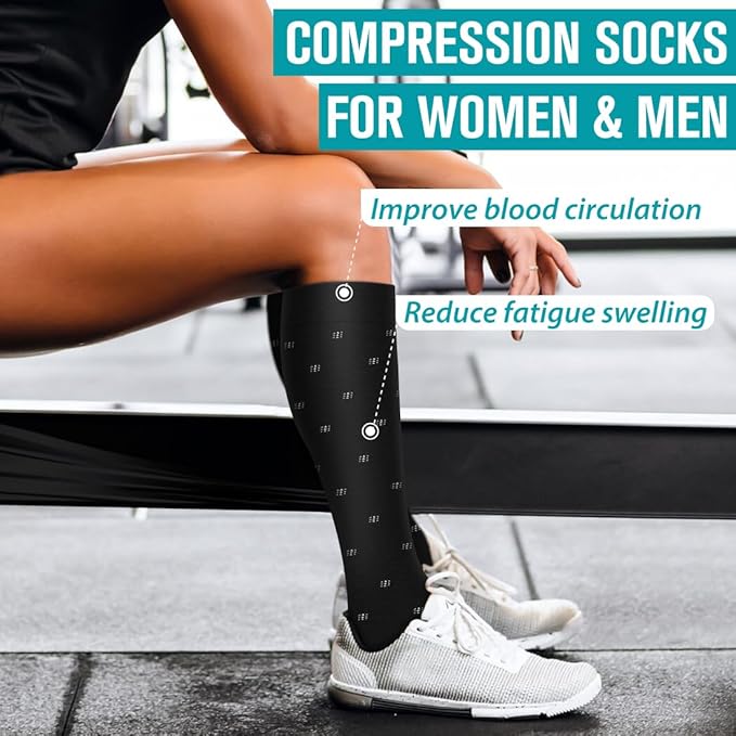 Copper Compression Socks for Women & Men (6 pairs) - Best Support for Nurses, Running, Hiking, Recovery(Black Stripe 6 Pairs)