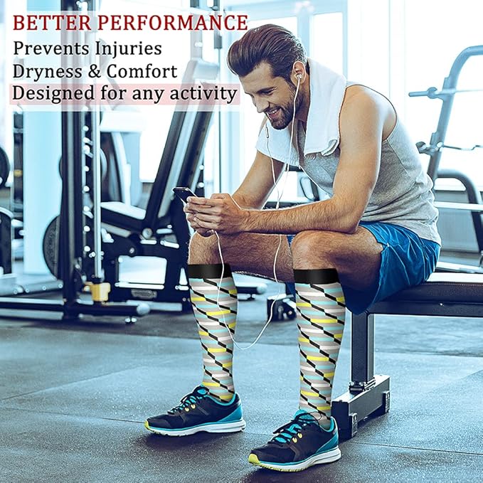 Compression Socks for Women & Men Circulation (8 Pairs) 15-20 mmHg is Best Support for Athletic Running,Hiking(Yellow/Gray/Red/Rainbow/White)