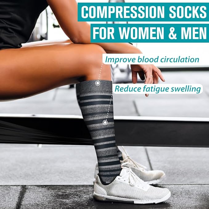 Copper Compression Socks for Women & Men (6 pairs) - Best Support for Nurses, Running, Hiking, Recovery(Black 3 Pairs/Gray 3 Pairs)
