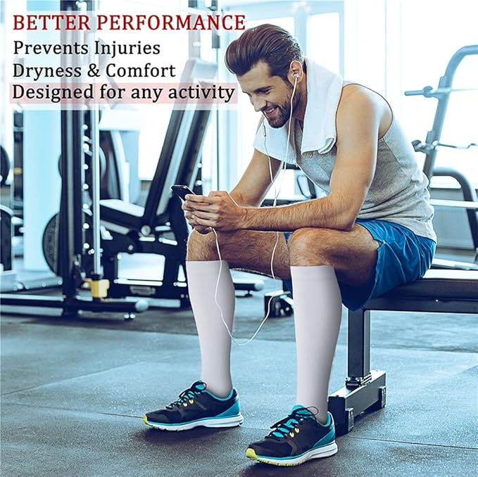 Compression Socks for Women & Men Circulation (8 Pairs) 15-20 mmHg is Best Support for Athletic Running,Hiking(White/White/White/White/White)