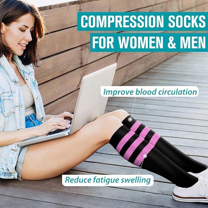 Copper Compression Socks for Women & Men (6 pairs) - Best Support for Nurses, Running, Hiking, Recovery(Black Stripe Series 6 Pairs)