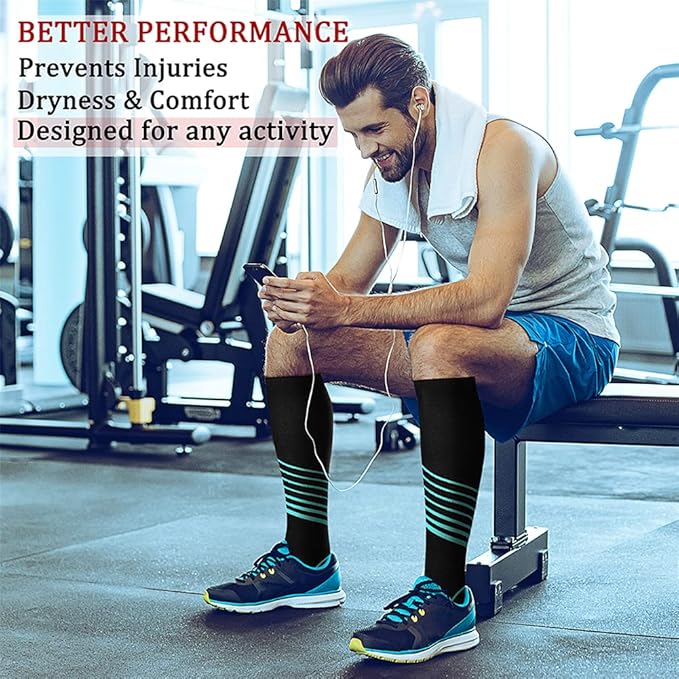 Compression Socks for Women & Men Circulation (8 Pairs) 15-20 mmHg is Best Support for Athletic Running,Hiking(Red/Yellow/Blue/White/Blue)