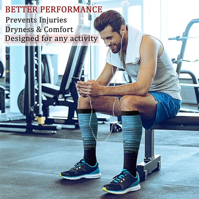Compression Socks for Women & Men Circulation (8 Pairs) 15-20 mmHg is Best Support for Athletic Running,Hiking(Black/Grey/Grey/Blue/Blue)
