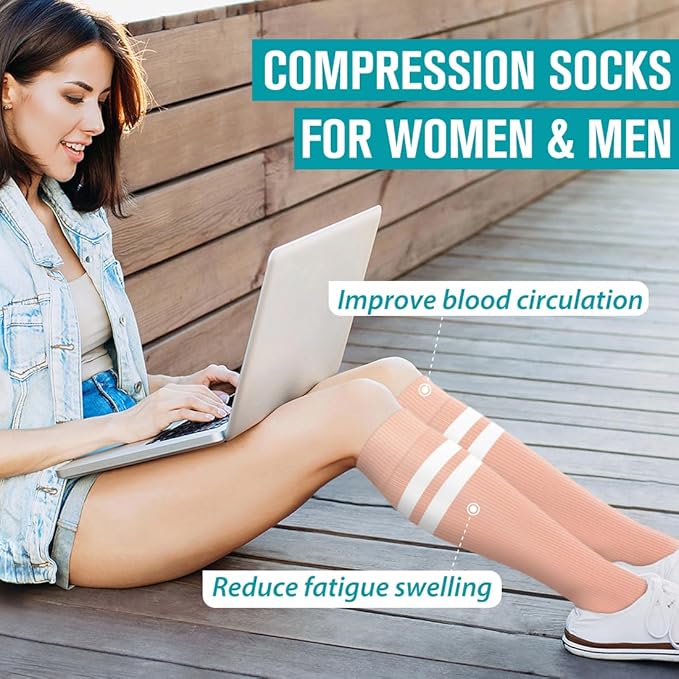 Copper Compression Socks for Women & Men (6 pairs) - Best Support for Nurses, Running, Hiking, Recovery(Black/Green/White/Blue/Pink/Gray)