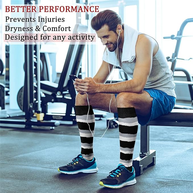 Compression Socks for Women & Men Circulation (8 Pairs) 15-20 mmHg is Best Support for Athletic Running,Hiking(Black/Black/Black/Blue/Blue)