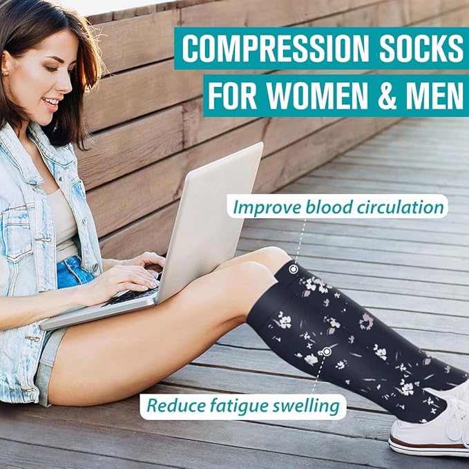 Copper Compression Socks for Women & Men (6 pairs) - Best Support for Nurses, Running, Hiking, Recovery(Navy/White/Pink/Navy/Pink/Navy)
