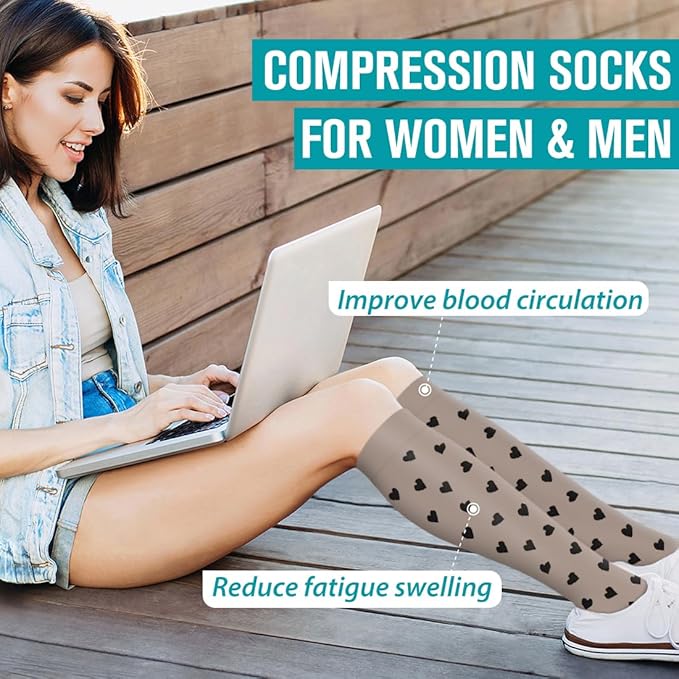 Copper Compression Socks for Women & Men (6 pairs) - Best Support for Nurses, Running, Hiking, Recovery(Black/Gray/Black/Gray/White/Black)